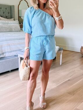 Loft blue and white striped one shoulder top and shorts sold as set